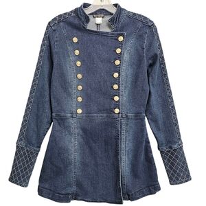 Venus Stretch Dark Denim Double Breasted Longsleeve Military Jacket